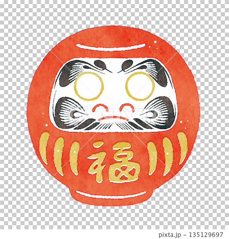 願掛け前の白目だるまイラスト｜目標・成功祈願・日本の縁起物素材 135129697