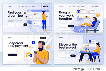 Flat Modern design of Landing page template - Business set 135129802