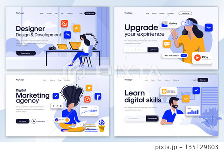 Flat Modern design of Landing page template - Design set 135129803