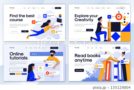 Flat Modern design of Landing page template - Education set 135129804