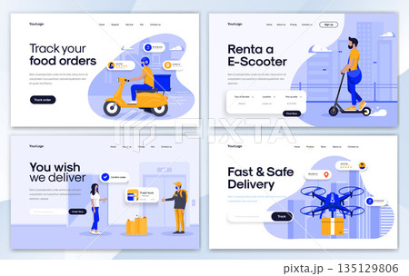 Flat Modern design of Landing page template - Service set 135129806