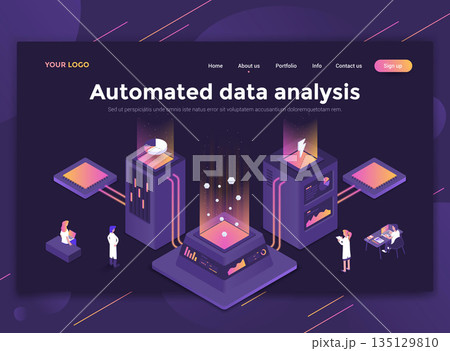 Flat Modern design of website template - Automated data analysis 135129810