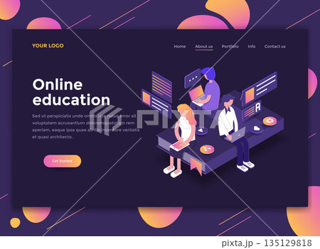 Flat Modern design of website template - Online Education 135129818