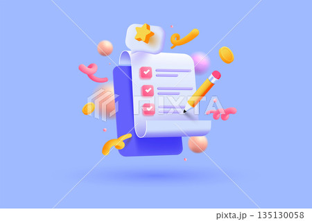 Modern 3d illustration of Clipboard with checklist concept Modern 3d illustration of Clipboard with checklist concept 135130058