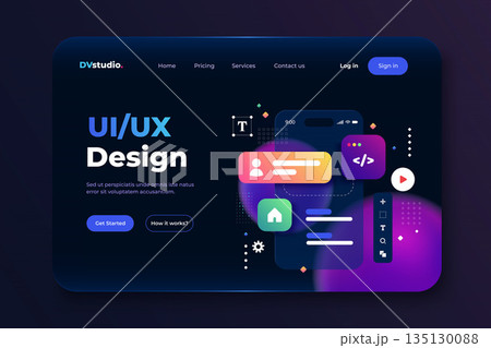 Modern 3d illustration of Landing page of Ui Design 135130088