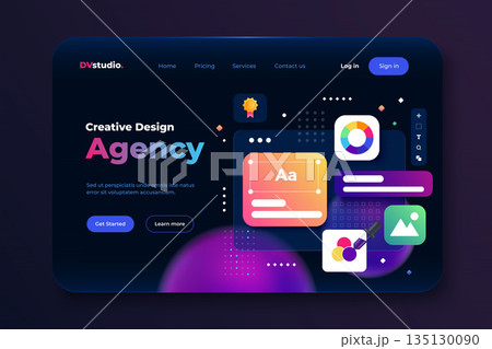 Modern 3d illustration of Landing page of Web deisgn 135130090