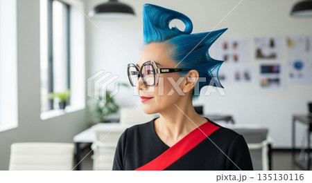 シニア日本人女性デザイナーの肖像：デザイン事務所で撮影されたポートレート 135130116