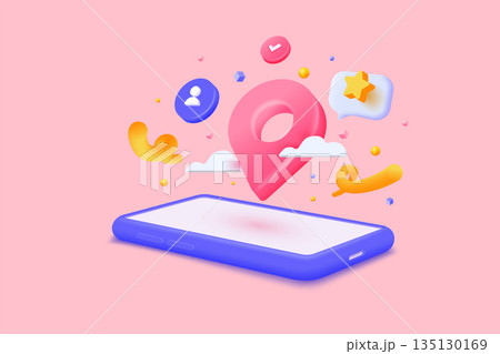 Modern 3d illustration of Phone Navigation concept Modern 3d illustration of Phone Navigation concept 135130169