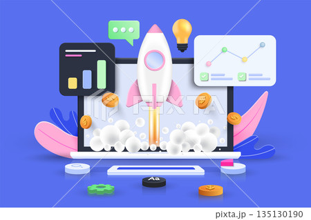 Modern 3d illustration of Startup concept 135130190