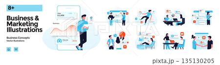 Modern colorful Business and Marketing illustration set 135130205