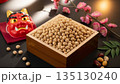 日本の伝統行事「節分」：邪気を払い福を呼び込む大豆と、赤鬼のお面 135130240