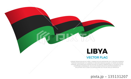 Flag of Libya. Libyan and African Culture. Shining flag with realistic shadows waving in three layers. The elegant curves and realistic shading create a sense of motion Flag of Libya. Libyan and African Culture. Shining flag with realistic shadows waving in three layers. The elegant curves and realistic shading create a sense of motion 135131207