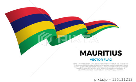 Flag of Mauritius. Mauritian and Indian Ocean Culture. Shining flag with realistic shadows waving in three layers. The elegant curves and realistic shading create a sense of motion 135131212