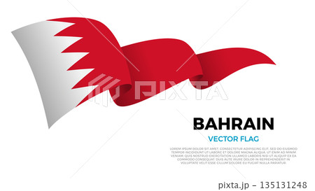 Flag of Bahrain. Bahraini and Arabian Culture. Shining flag with realistic shadows waving in three layers. The elegant curves and realistic shading create a sense of motion Flag of Bahrain. Bahraini and Arabian Culture. Shining flag with realistic shadows waving in three layers. The elegant curves and realistic shading create a sense of motion 135131248