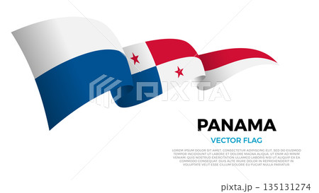 Flag of Panama. Panamanian and Caribbean Culture. Shining flag with realistic shadows waving in three layers. The elegant curves and realistic shading create a sense of motion 135131274