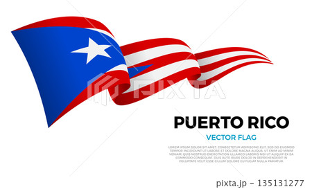 Flag of Puerto Rico. Puerto Rican and Caribbean Culture. Shining flag with realistic shadows waving in three layers. The elegant curves and realistic shading create a sense of motion 135131277