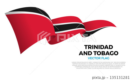 Flag of Trinidad And Tobago. Trinibagonian and Caribbean Culture. Shining flag with realistic shadows waving in three layers. The elegant curves and realistic shading create a sense of motion 135131281