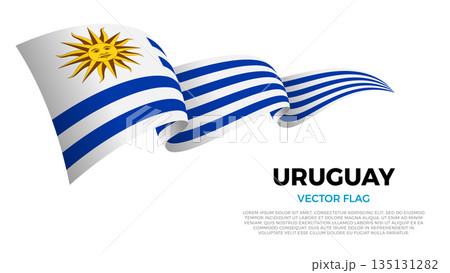 Flag of Uruguay. Uruguayan and South American Culture. Shining flag with realistic shadows waving in three layers. The elegant curves and realistic shading create a sense of motion Flag of Uruguay. Uruguayan and South American Culture. Shining flag with realistic shadows waving in three layers. The elegant curves and realistic shading create a sense of motion 135131282