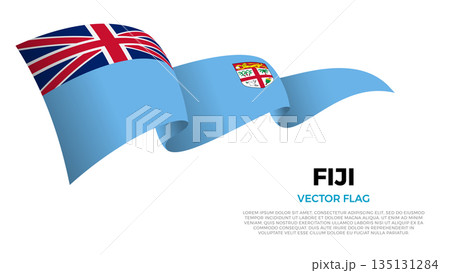 Flag of Fiji. Fijian and Polynesian Culture. Shining flag with realistic shadows waving in three layers. The elegant curves and realistic shading create a sense of motion 135131284