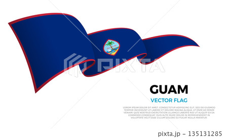 Flag of Guam. Guamanian and Polynesian Culture. Shining flag with realistic shadows waving in three layers. The elegant curves and realistic shading create a sense of motion 135131285