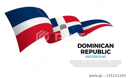 Flag of Dominican Republic. Dominican and Caribbean Culture. Shining flag with realistic shadows waving in three layers. The elegant curves and realistic shading create a sense of motion 135131293