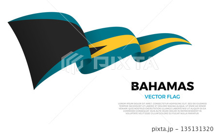 Flag of Bahamas. Bahamian and Caribbean Culture. Shining flag with realistic shadows waving in three layers. The elegant curves and realistic shading create a sense of motion 135131320