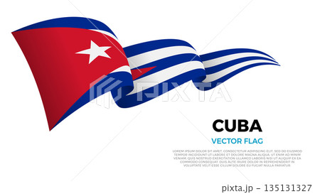 Flag of Cuba. Cuban and Caribbean Culture. Shining flag with realistic shadows waving in three layers. The elegant curves and realistic shading create a sense of motion 135131327