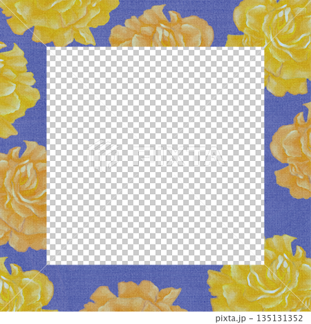 Oil painting of carnations in a square frame in blue 135131352