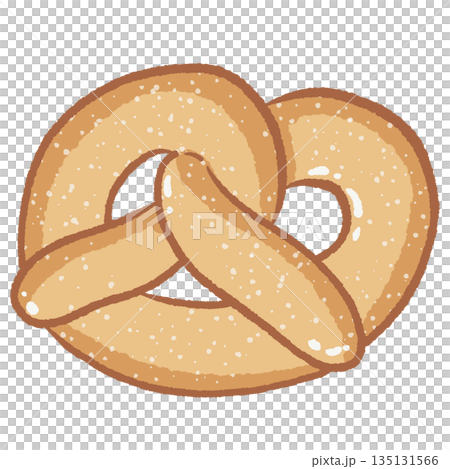 Realistic soft pretzel illustration with salt crystals for bakery branding snack menus Oktoberfest celebrations and traditional German food graphic design projects 135131566
