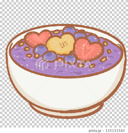 Healthy acai bowl with heart shaped strawberries bananas and blueberries delicious purple smoothie bowl illustration for wellness cafes and breakfast menu designs Healthy acai bowl with heart shaped strawberries bananas and blueberries delicious purple smoothie bowl illustration for wellness cafes and breakfast menu designs 135131583