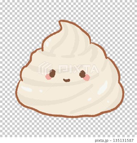 Cute whipped cream character with a happy face adorable kawaii dollop of frosting illustration for bakery branding sweet dessert designs and cafe menu decorations Cute whipped cream character with a happy face adorable kawaii dollop of frosting illustration for bakery branding sweet dessert designs and cafe menu decorations 135131587