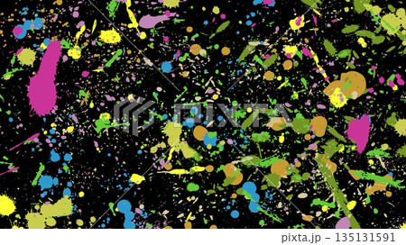 カラフルなペンキのしぶきとグランジ背景 黒バックのベクター素材 カラフルなペンキのしぶきとグランジ背景 黒バックのベクター素材 135131591