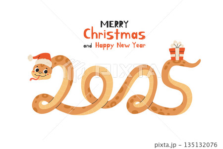 Happy Chinese new year 2025 greeting card with cute wooden snake . Animal zodiac cartoon character in form of number 2025. Merry Christmas and Happy new year. Happy Chinese new year 2025 greeting card with cute wooden snake . Animal zodiac cartoon character in form of number 2025. Merry Christmas and Happy new year. 135132076