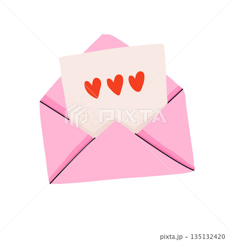 Love letter vector. Pink envelope with heart inside. Love clipart, valentine element in cartoon style isolated on white background. Love letter vector. Pink envelope with heart inside. Love clipart, valentine element in cartoon style isolated on white background. 135132420