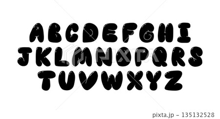 Playful black bubble font inspired by 90s and Y2K themes. Puffy cartoon letters perfect for trendy and fun designs. Includes uppercase letters 135132528