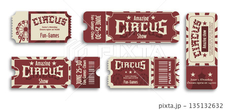 Vintage circus tickets set isolated on white 135132632