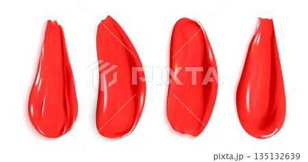 Red oil paint strokes set isolated on white 135132639
