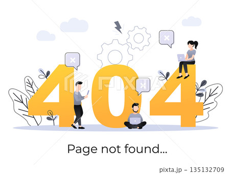 Flat Concept 404 Error Page or File not found for web page, banner, presentation, social media, documents. Website maintenance error, webpage under construction. Vector ultraviolet illustration Flat Concept 404 Error Page or File not found for web page, banner, presentation, social media, documents. Website maintenance error, webpage under construction. Vector ultraviolet illustration 135132709