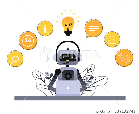 Illustrations Concept customer and operator, online technical support 24-7 for web page. artificial intelligence AI. Technology working with smart brain computer and machine connecting device. Illustrations Concept customer and operator, online technical support 24-7 for web page. artificial intelligence AI. Technology working with smart brain computer and machine connecting device. 135132745