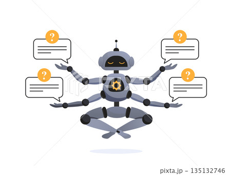 Illustrations Concept customer and operator, online technical support 24-7 for web page. artificial intelligence AI. Technology working with smart brain computer and machine connecting device. Illustrations Concept customer and operator, online technical support 24-7 for web page. artificial intelligence AI. Technology working with smart brain computer and machine connecting device. 135132746