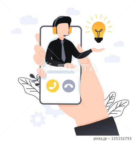 Customer support. Personal assistant service, person advisor and helpful advice services. Social media network services, online supporter agents. Isolated flat vector illustration icon 135132755