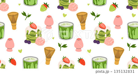 Japanese Matcha Food. Seamless pattern with...のイラスト素材 [135132831] - PIXTA