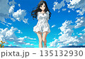 青空の下で歩く少女のアニメーション 135132930