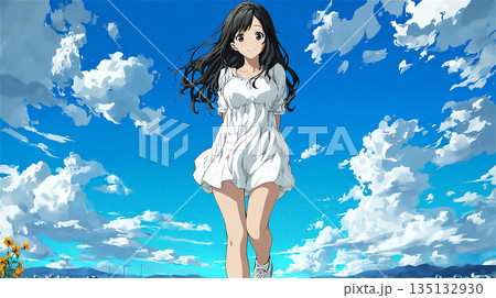 青空の下で歩く少女のアニメーション 青空の下で歩く少女のアニメーション 135132930