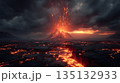 噴火する火山と溶岩の風景 135132933