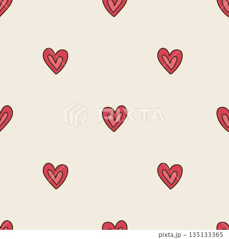 Hand drawn hearts doodle icons seamless pattern. Romantic line art wallpape 135133365