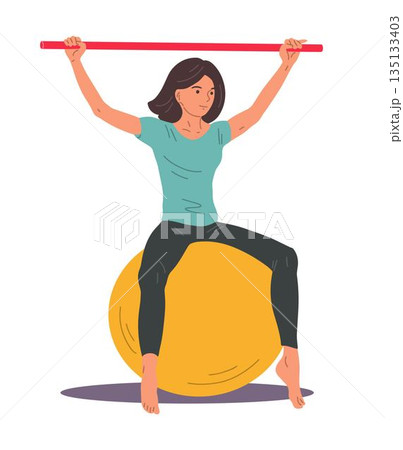 Teenage girl fitness exercise yoga pilates balance training isolated 135133403
