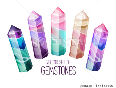The Magic Treasure Collection. Vector illustration set of fluorite and tourmaline crystals. Gemstone for your design on white background. The Magic Treasure Collection. Vector illustration set of fluorite and tourmaline crystals. Gemstone for your design on white background. 135133450