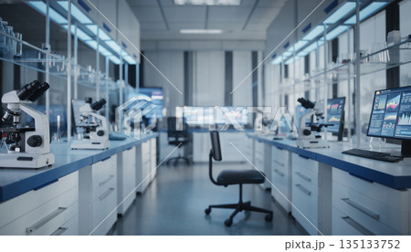 先端研究を感じさせる近未来的なラボ空間の背景 135133752