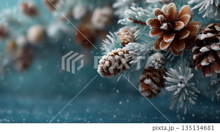 Branch With Pine Cone And Snow Flakes -...のイラスト素材 [135134681] - PIXTA